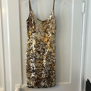 Gold and Pewter Sequin Cocktail Dress